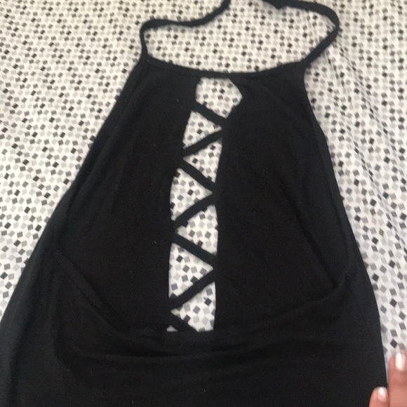 black dress with pattern down middle - Picture 3 of 3